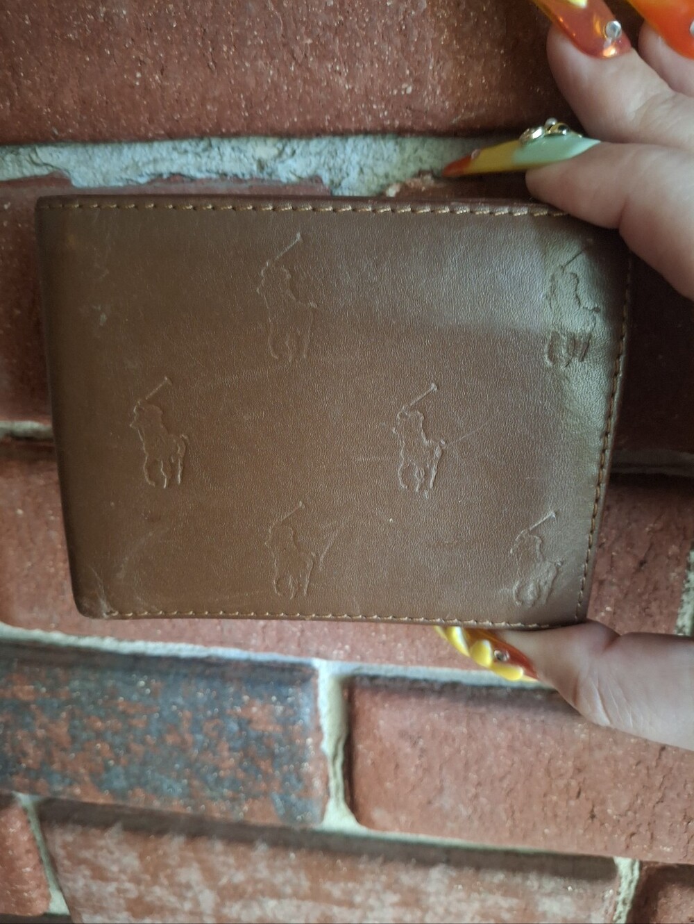 Ralph Lauren Cognac Embossed Polo Leather Wallet